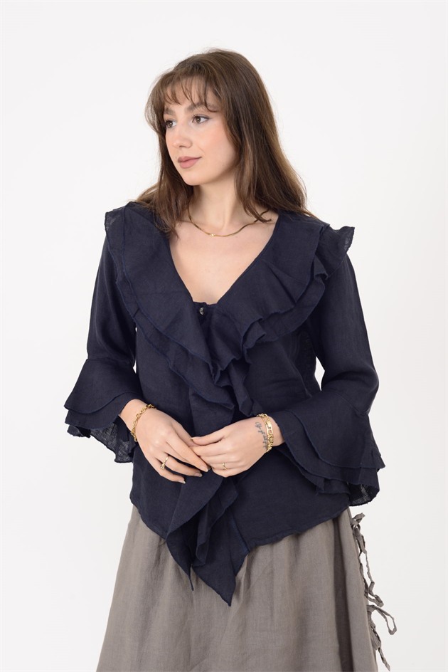 12186 COSTELLO FIRFIR DETAYLI KETEN BLUZ