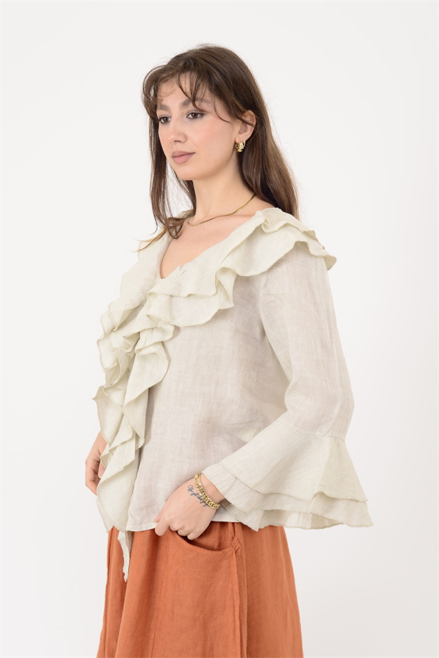 12186 COSTELLO FIRFIR DETAYLI KETEN BLUZ