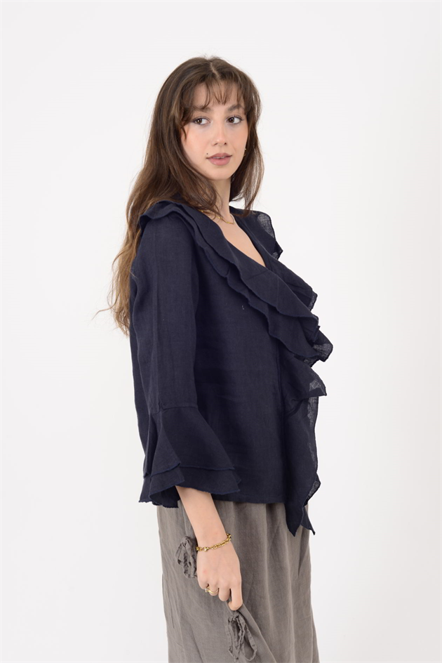 12186 COSTELLO FIRFIR DETAYLI KETEN BLUZ