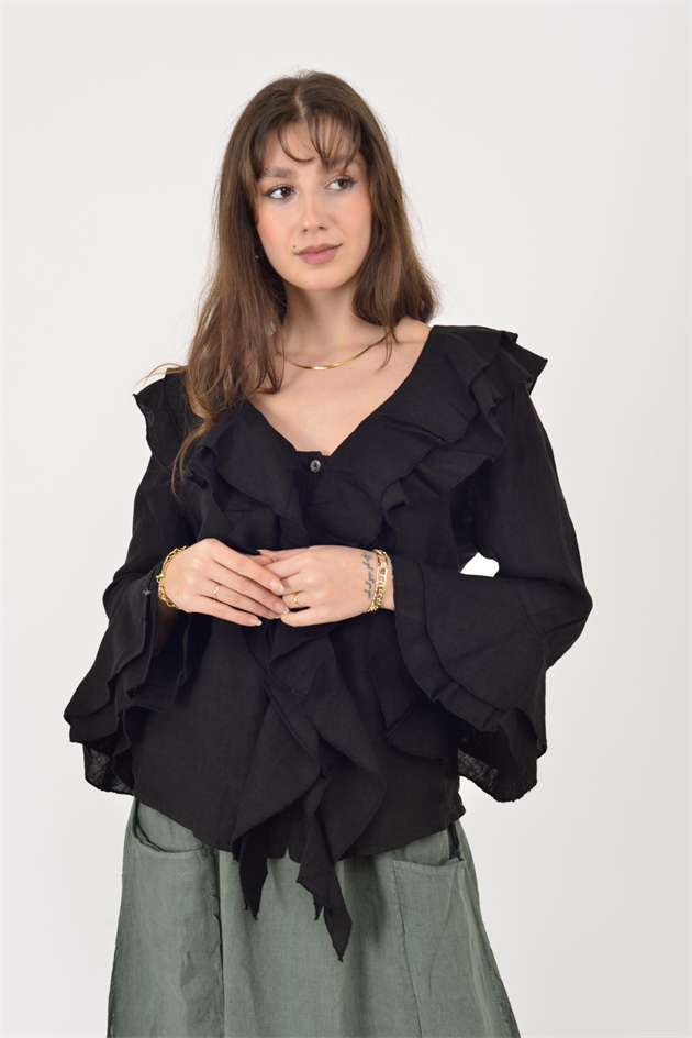 12186 COSTELLO FIRFIR DETAYLI KETEN BLUZ