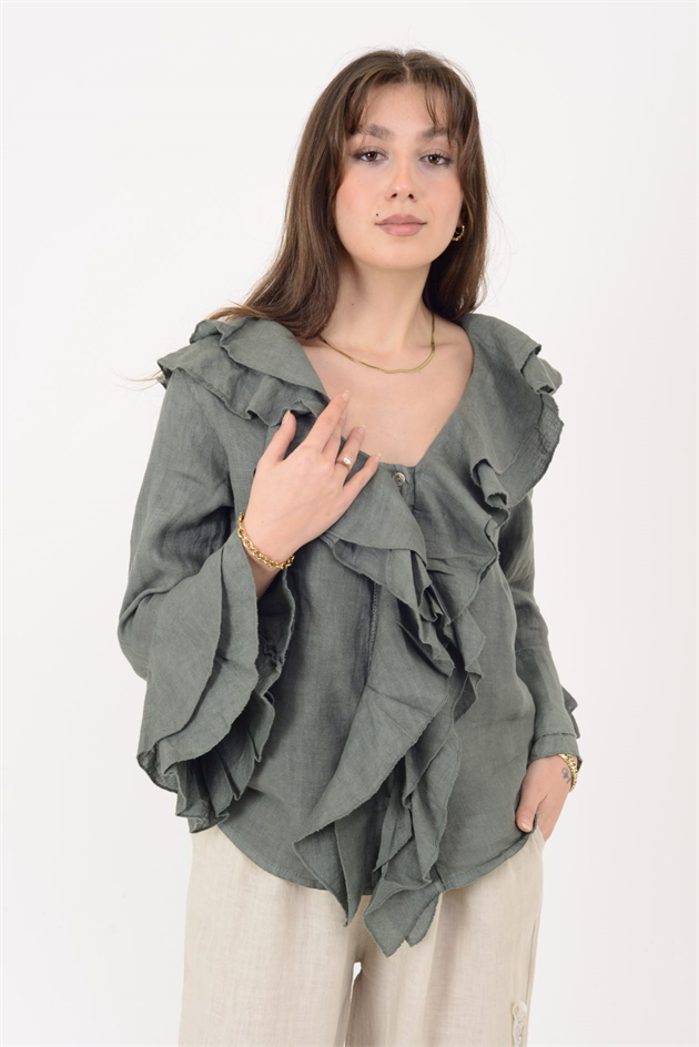 12186 COSTELLO FIRFIR DETAYLI KETEN BLUZ