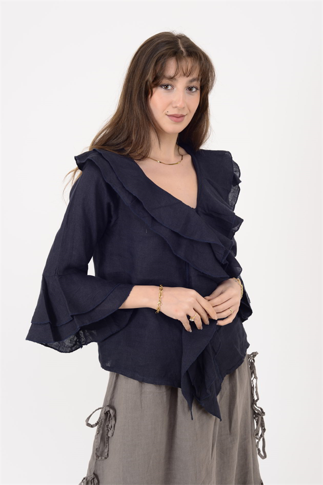 12186 COSTELLO FIRFIR DETAYLI KETEN BLUZ