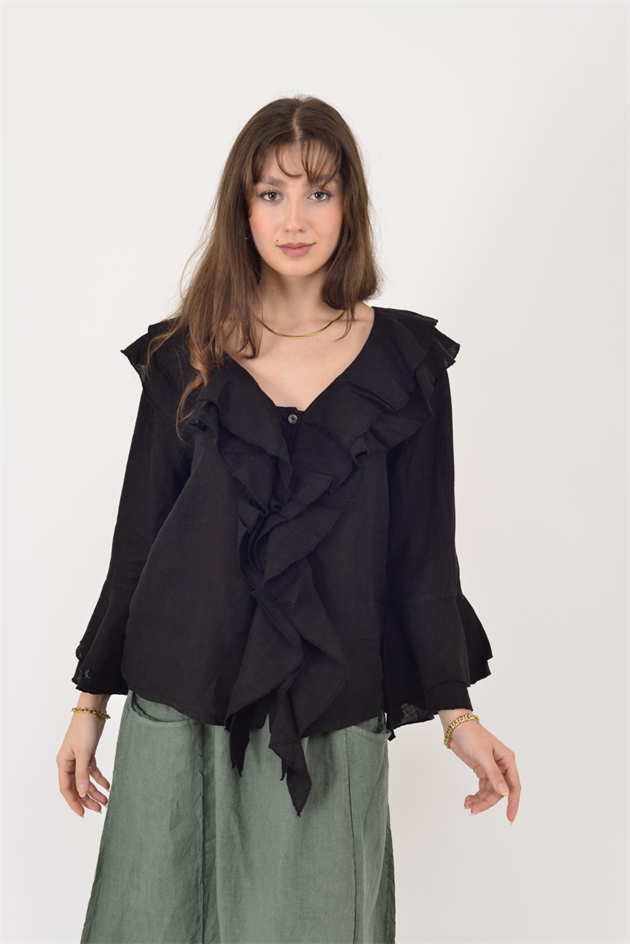 12186 COSTELLO FIRFIR DETAYLI KETEN BLUZ