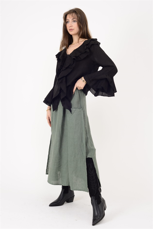 12186 COSTELLO FIRFIR DETAYLI KETEN BLUZ