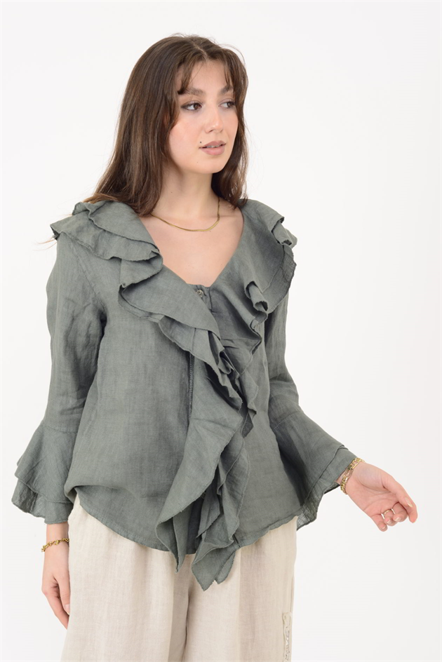 12186 COSTELLO FIRFIR DETAYLI KETEN BLUZ