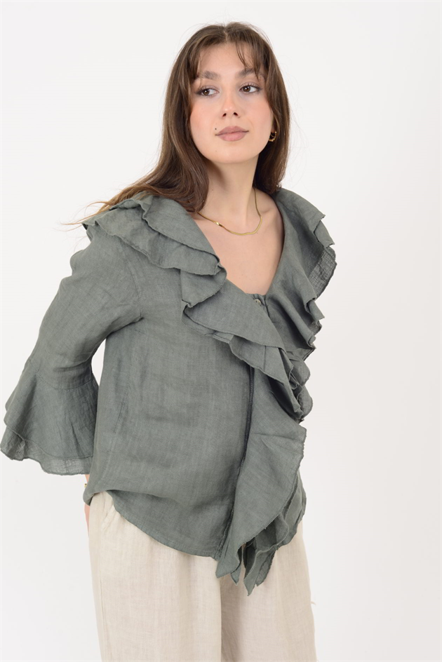 12186 COSTELLO FIRFIR DETAYLI KETEN BLUZ