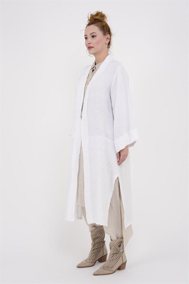 121961 ÇİÇEK İŞLEMELİ KETEN CEKET