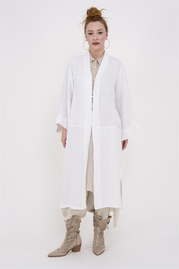 121961 ÇİÇEK İŞLEMELİ KETEN CEKET