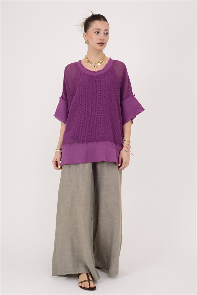 12199 SAÇAK DETAYLI MERSERİZE BLUZ