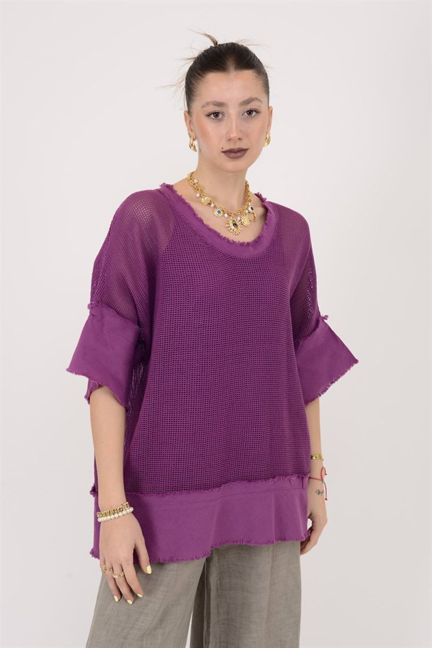 12199 SAÇAK DETAYLI MERSERİZE BLUZ