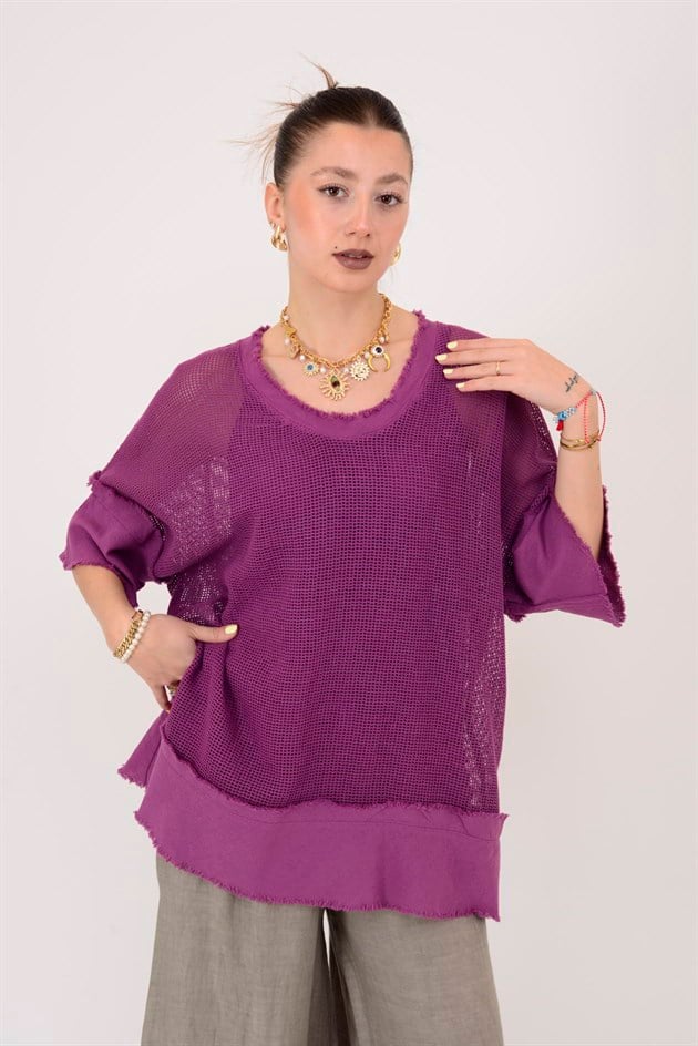 12199 SAÇAK DETAYLI MERSERİZE BLUZ