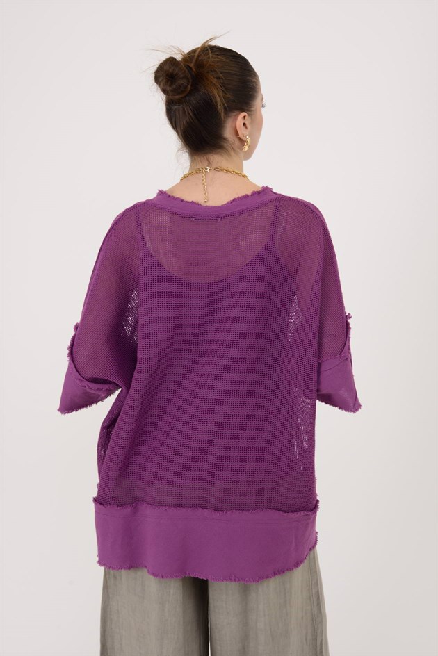 12199 SAÇAK DETAYLI MERSERİZE BLUZ