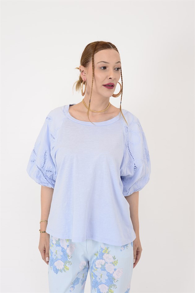 12260 FİSTOLU BALON KOL PAMUK BLUZ