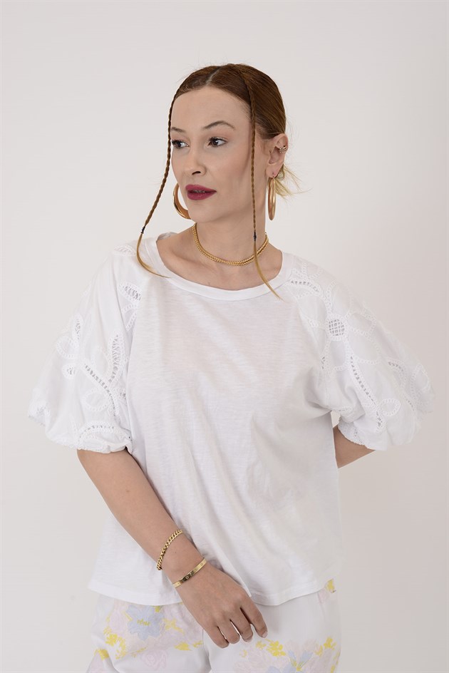 12260 FİSTOLU BALON KOL PAMUK BLUZ