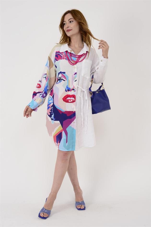 12523 DİVA KETEN KISA GÖMLEK ELBİSE