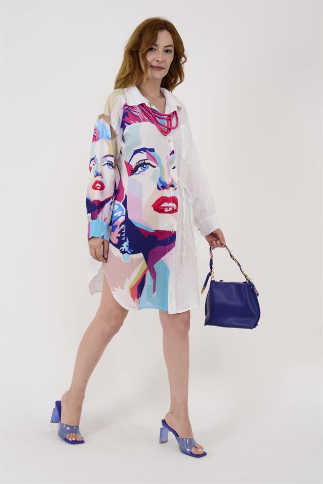 12523 DİVA KETEN KISA GÖMLEK ELBİSE