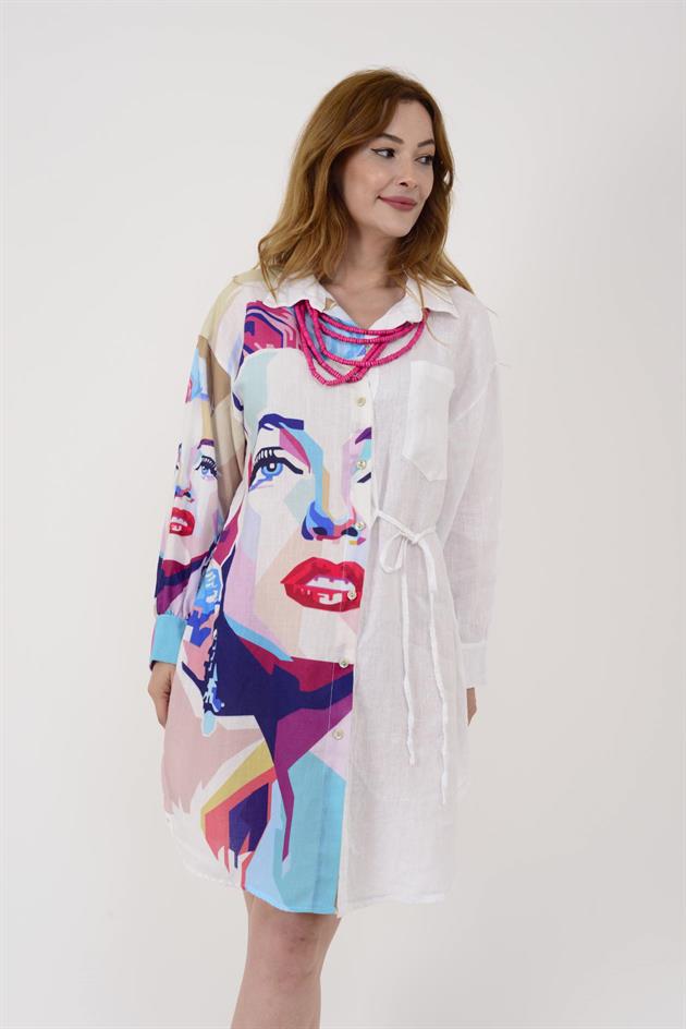 12523 DİVA KETEN KISA GÖMLEK ELBİSE