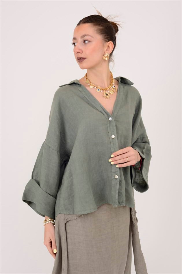 12544 V YAKA KETEN GÖMLEK