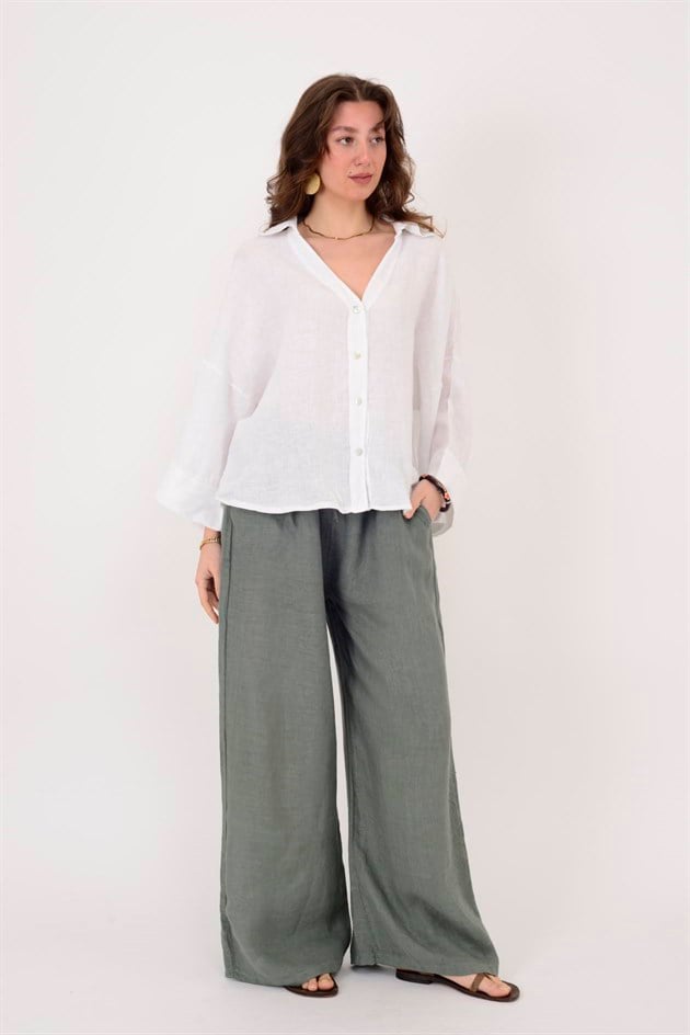 12544 V YAKA KETEN GÖMLEK