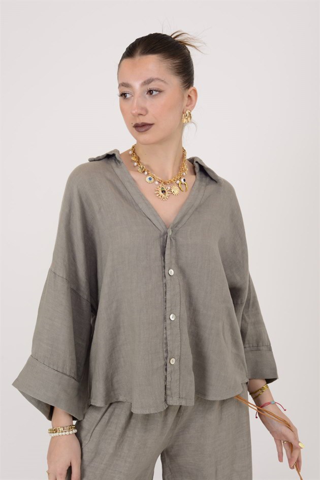 12544 V YAKA KETEN GÖMLEK