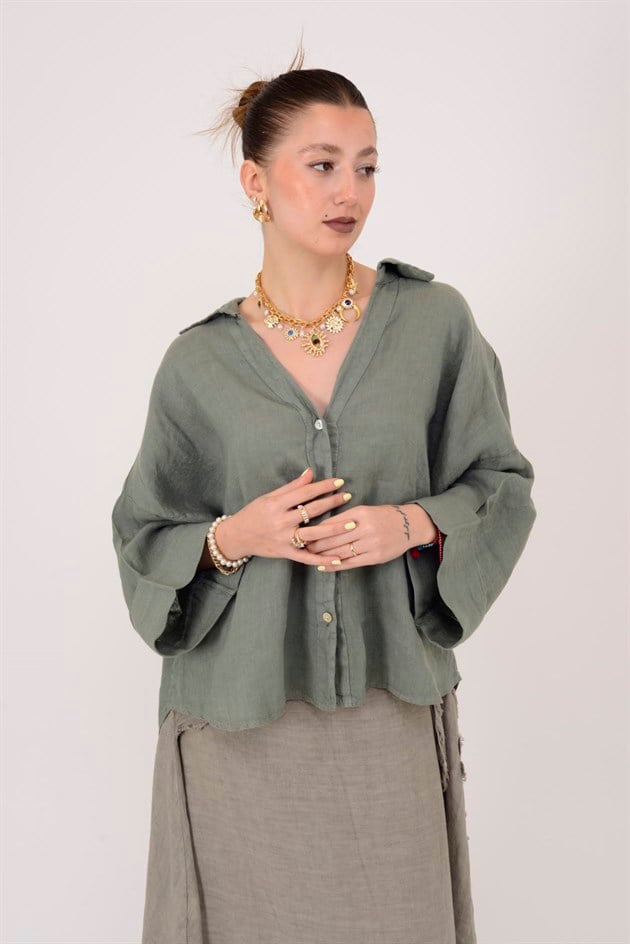 12544 V YAKA KETEN GÖMLEK