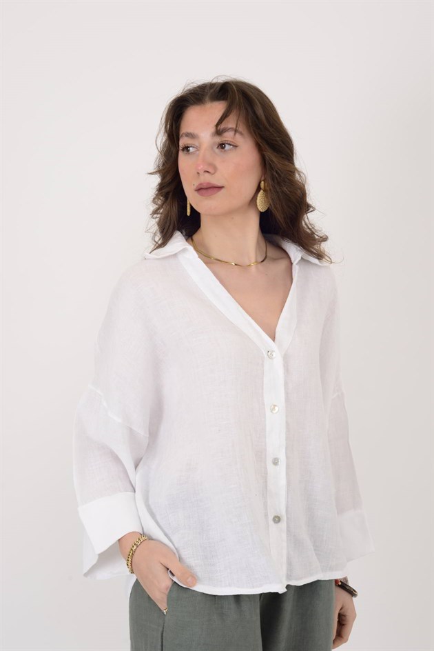 12544 V YAKA KETEN GÖMLEK