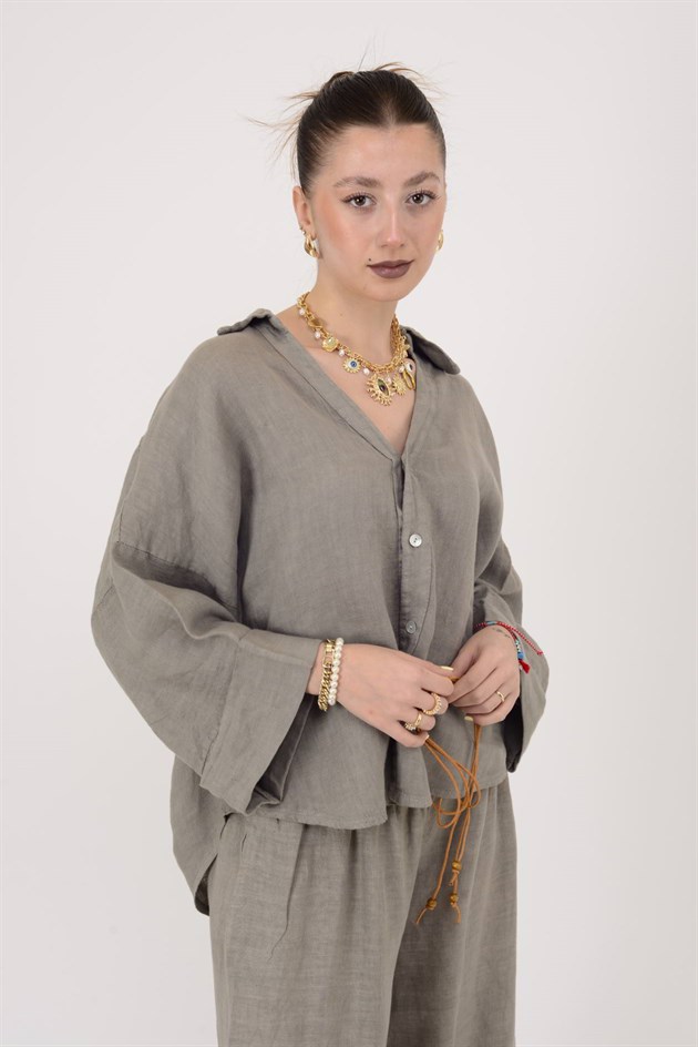 12544 V YAKA KETEN GÖMLEK