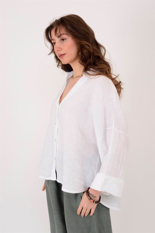 12544 V YAKA KETEN GÖMLEK