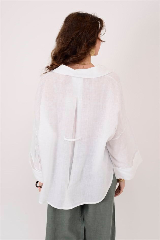 12544 V YAKA KETEN GÖMLEK