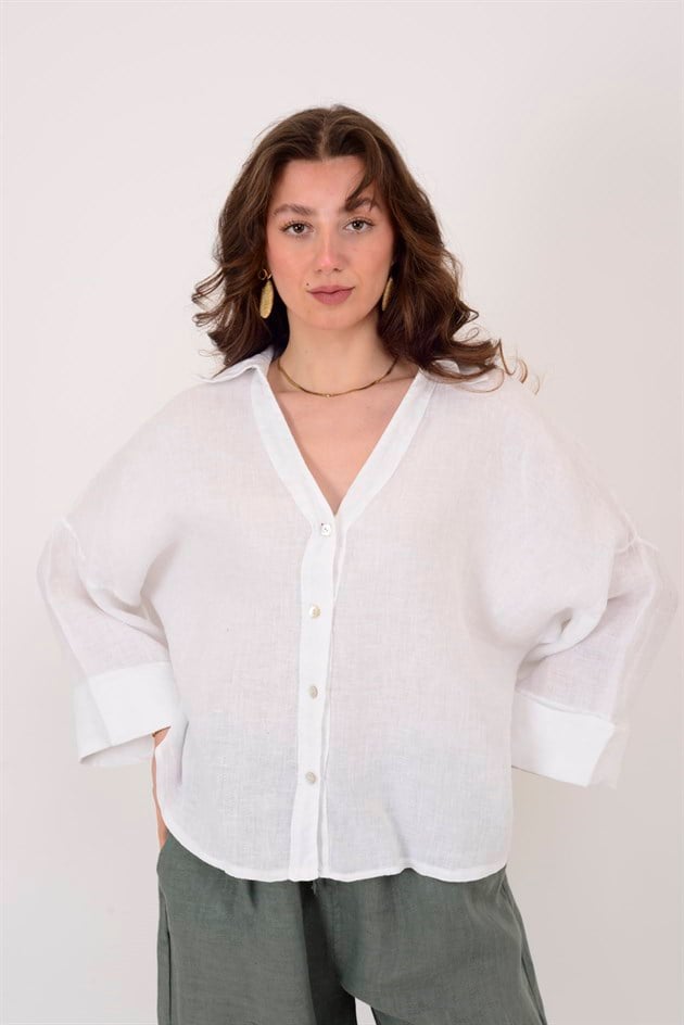 12544 V YAKA KETEN GÖMLEK