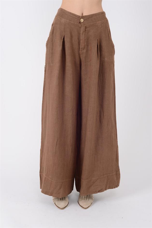 12786 PİLE DETAYLI KETEN PANTOLON