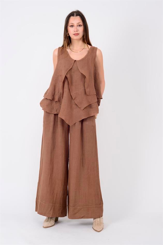 12786 PİLE DETAYLI KETEN PANTOLON