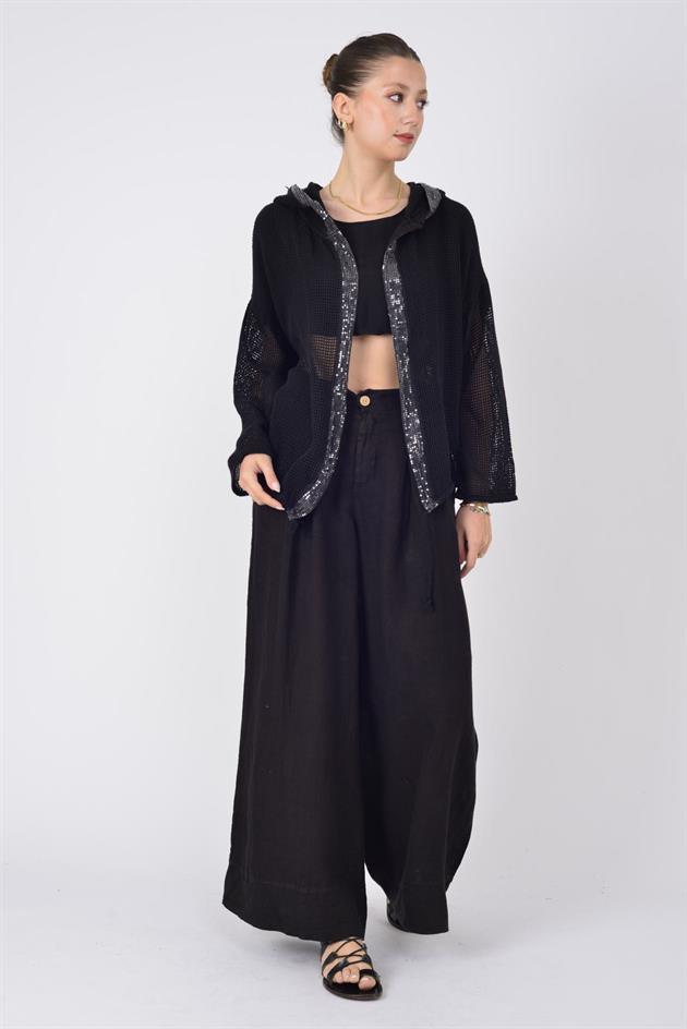 12786 PİLE DETAYLI KETEN PANTOLON
