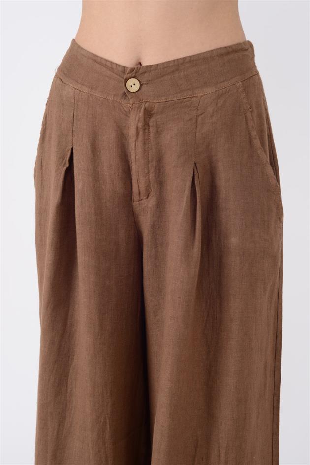 12786 PİLE DETAYLI KETEN PANTOLON