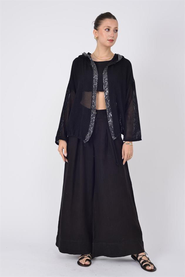 12786 PİLE DETAYLI KETEN PANTOLON