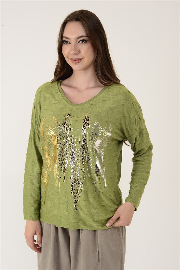 12911 YALDIZLI LEOPAR DESEN TRİKO BLUZ