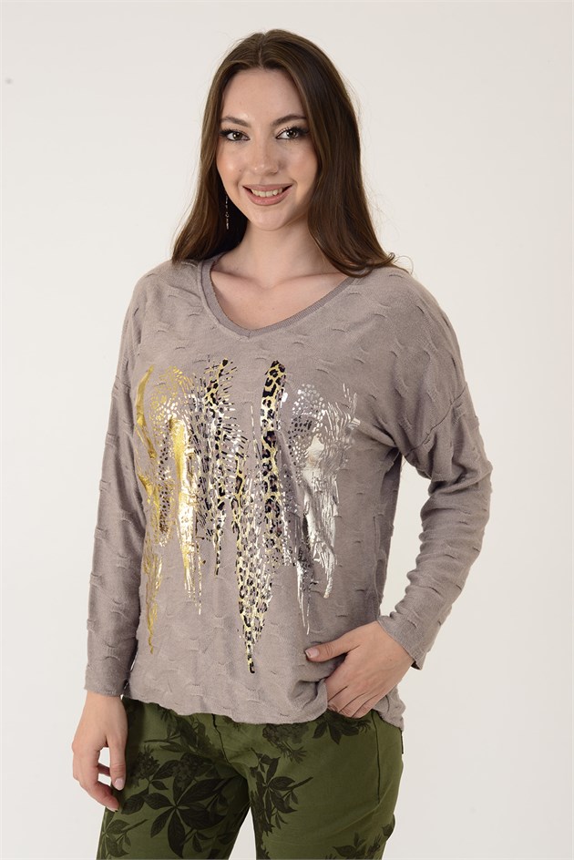 12911 YALDIZLI LEOPAR DESEN TRİKO BLUZ