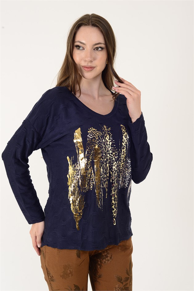 12911 YALDIZLI LEOPAR DESEN TRİKO BLUZ