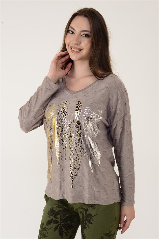 12911 YALDIZLI LEOPAR DESEN TRİKO BLUZ