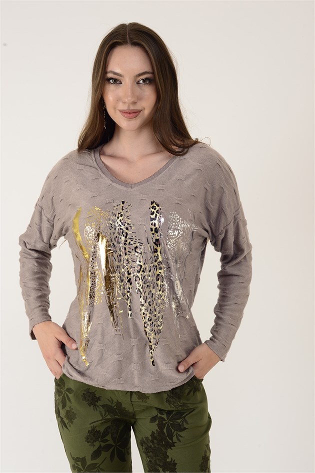 12911 YALDIZLI LEOPAR DESEN TRİKO BLUZ