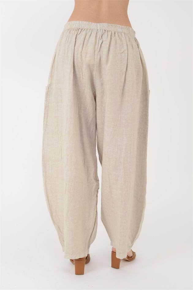 13227 DÜĞMELİ CEP DETAYLI LASTİKLİ KETEN PANTOLON