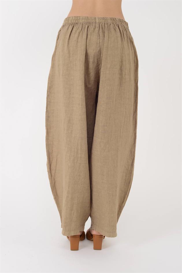 13227 DÜĞMELİ CEP DETAYLI LASTİKLİ KETEN PANTOLON