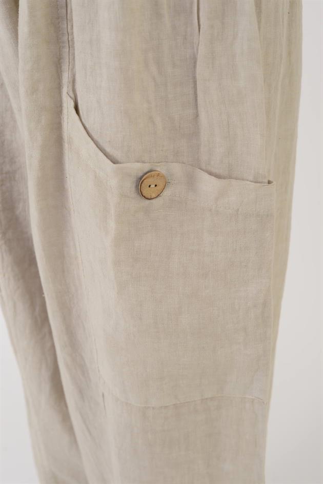 13227 DÜĞMELİ CEP DETAYLI LASTİKLİ KETEN PANTOLON