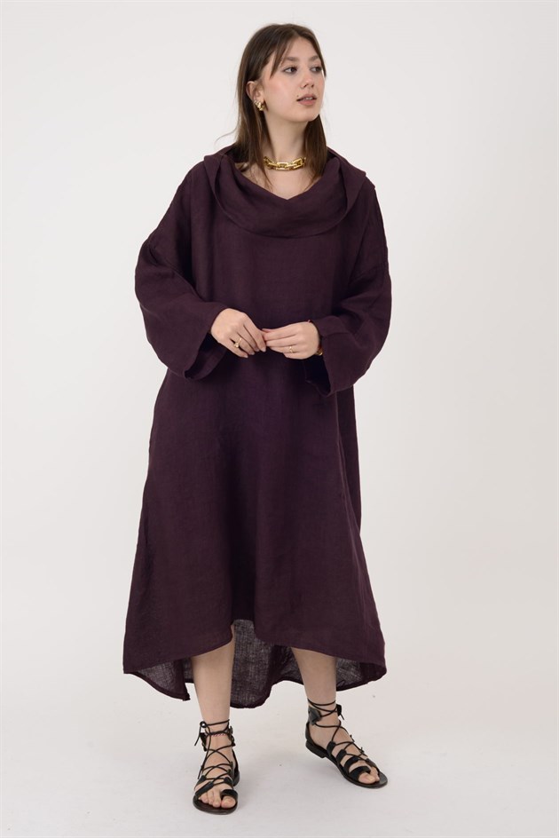 13357 KAMLERAN ŞAL YAKA KETEN ELBİSE