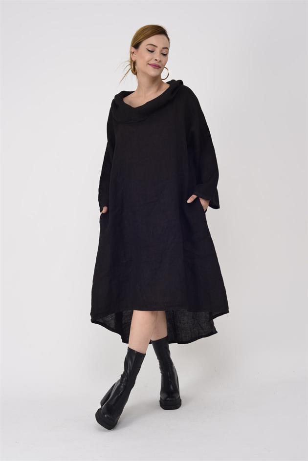 13357 KAMLERAN ŞAL YAKA KETEN ELBİSE