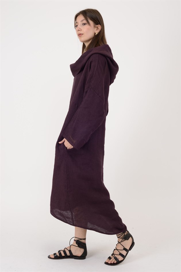 13357 KAMLERAN ŞAL YAKA KETEN ELBİSE