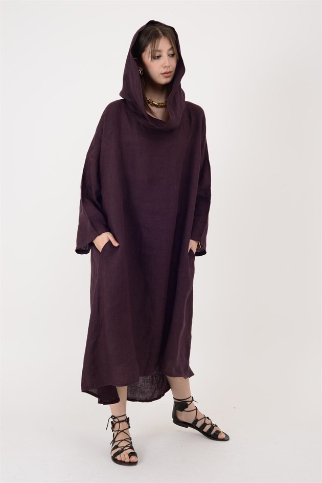 13357 KAMLERAN ŞAL YAKA KETEN ELBİSE