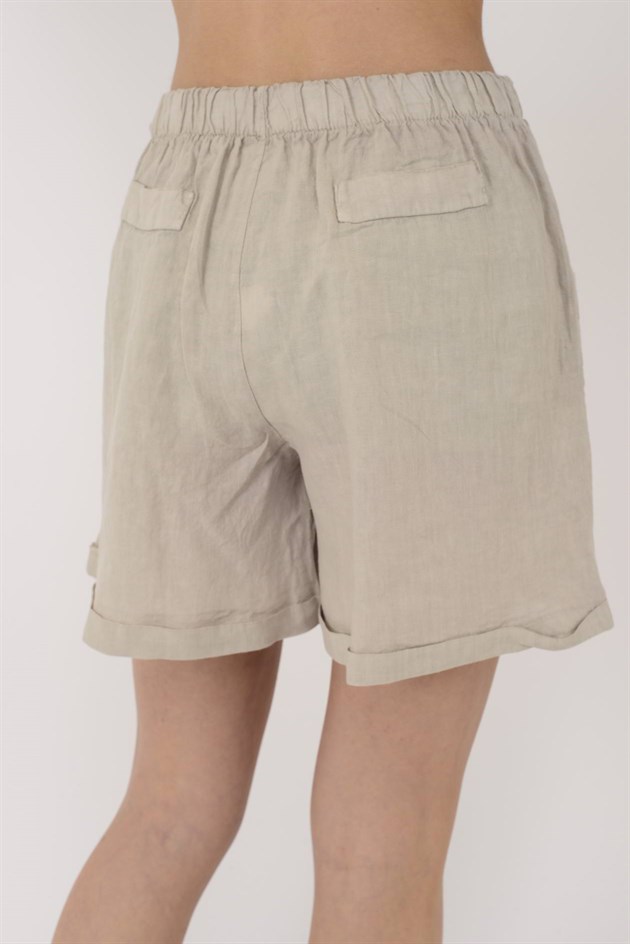 13803 BELDEN BAĞLAMALI KETEN ŞORT