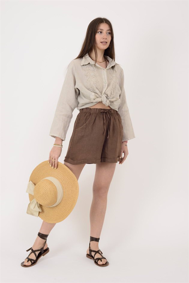 13803 BELDEN BAĞLAMALI KETEN ŞORT