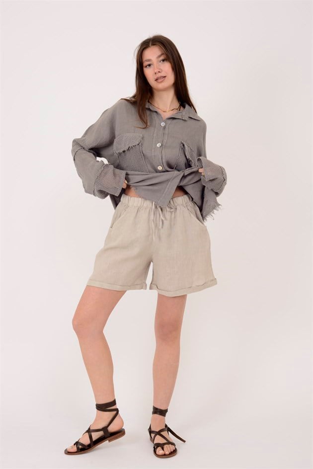 13803 BELDEN BAĞLAMALI KETEN ŞORT
